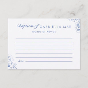 Blue Botanical Floral Baptism Advice Card