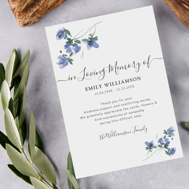blue botanical funeral thank you note card (Creator Uploaded)