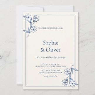 Blue Botanical Garden Elegant Wedding Invitation