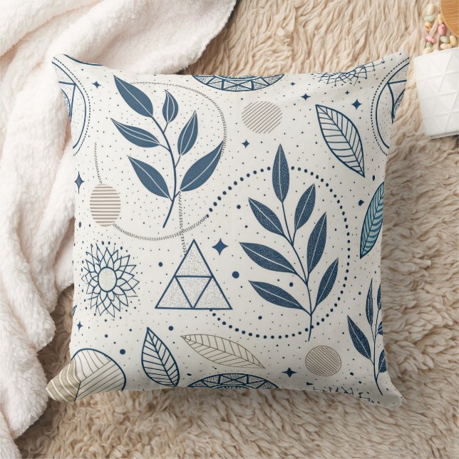 Blue Botanical Geometric Doodle Cushion (Blanket)
