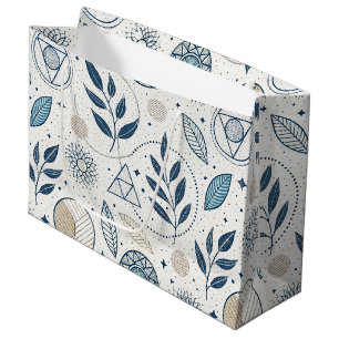 Blue Botanical Geometric Doodle Large Gift Bag