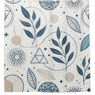 Blue Botanical Geometric Doodle Shower Curtain