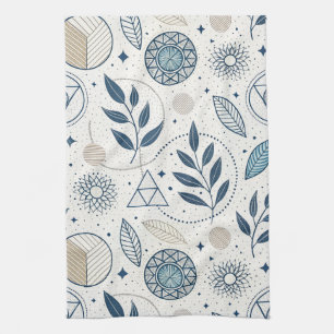 Blue Botanical Geometric Doodle Tea Towel