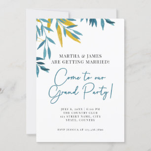 Blue Botanical Grand Party Wedding Invite