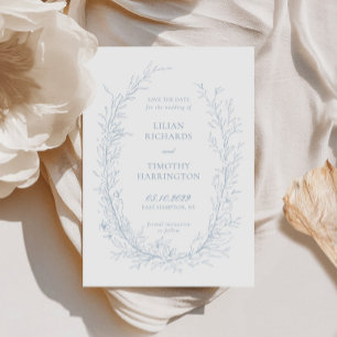 Blue Botanical Line Art Frame Wedding Save The Date
