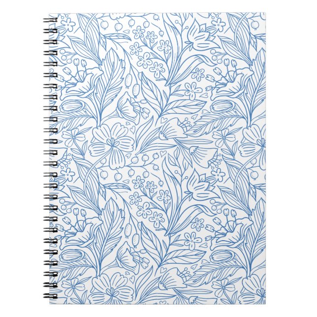 Blue Botanical Line Art Spiral Notebook (Front)