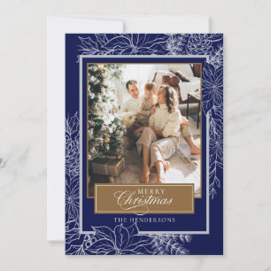 Blue Botanical Merry Christmas Photo Holiday Card