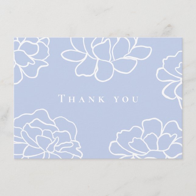 Blue Botanical Modern Wedding Thank You Card (Front)