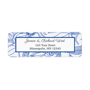 Blue Botanical Navy Frame Wedding Address Return Address Label