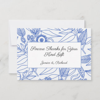 Blue Botanical Personalised Floral Wedding Thank You Card