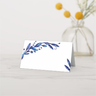 Blue botanical place card. Navy wedding seating Card