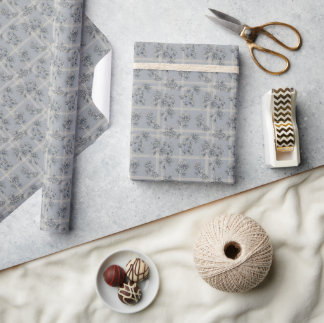 Blue Botanical Plaid Wrapping Paper