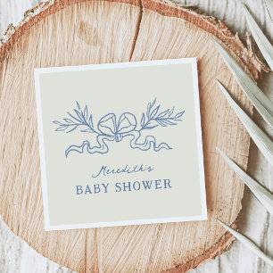 Blue Botanical Ribbon Baby Shower Napkin