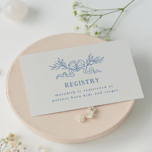 Blue Botanical Ribbon Baby Shower Registry  Enclosure Card