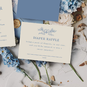 Blue Botanical Ribbon Diaper Raffle Baby Shower Enclosure Card