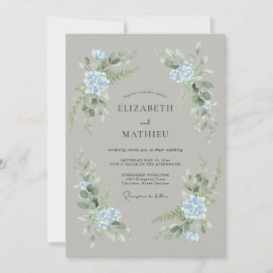 Blue Botanical Romantic Wedding Invitation