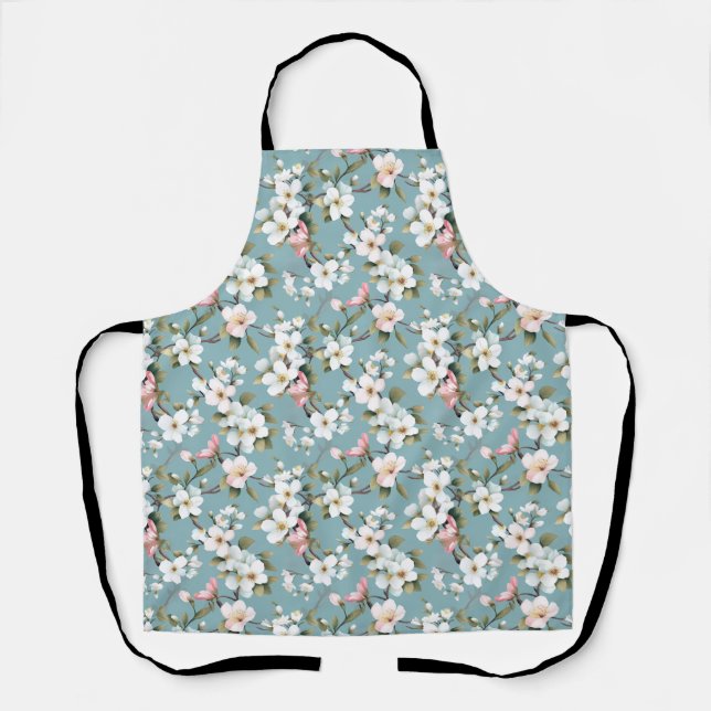Blue Botanical Spring Dogwood Apron (Front)
