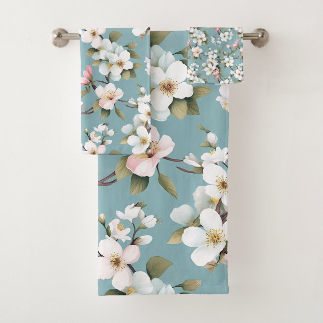 Blue Botanical Spring Dogwood Bath Towel Set (Insitu)