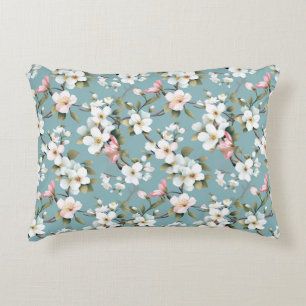 Blue Botanical Spring Dogwood Decorative Cushion