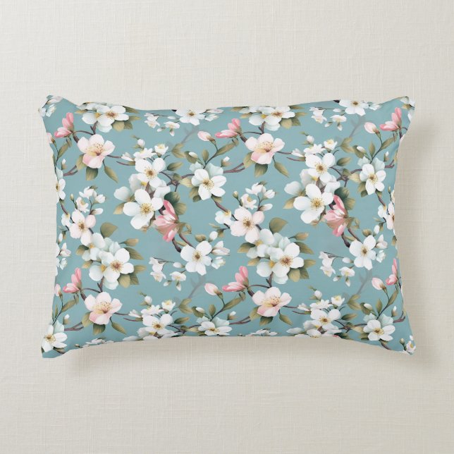 Blue Botanical Spring Dogwood Decorative Cushion (Front)