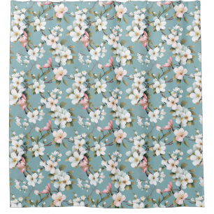 Blue Botanical Spring Dogwood Shower Curtain