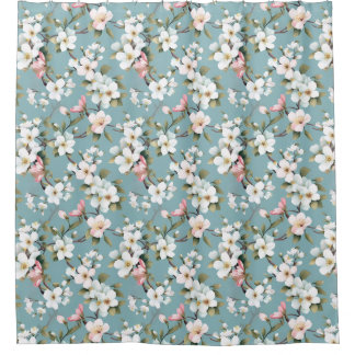 Blue Botanical Spring Dogwood Shower Curtain