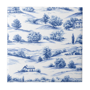 Blue Botanical Toile Pattern Ceramic Tile