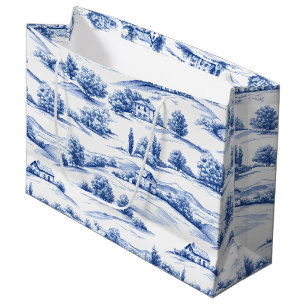 Blue Botanical Toile Pattern Large Gift Bag