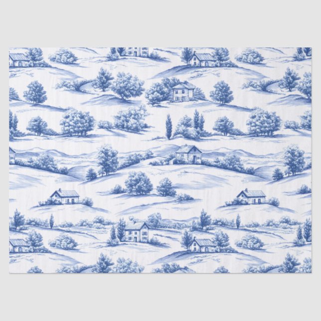 Blue Botanical Toile Pattern Tissue Paper (Front)