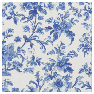 Blue Botanical Vine Toile Pattern Fabric
