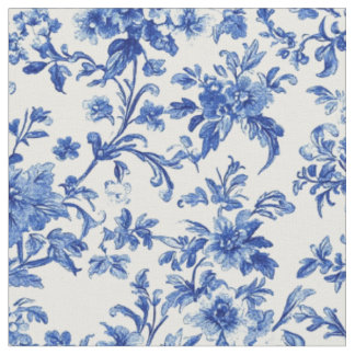 Blue Botanical Vine Toile Pattern Fabric