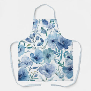 Blue Botanical Watercolor Floral Garden Apron