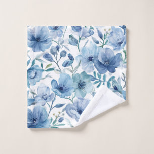 Blue Botanical Watercolor Floral Garden Wash Cloth