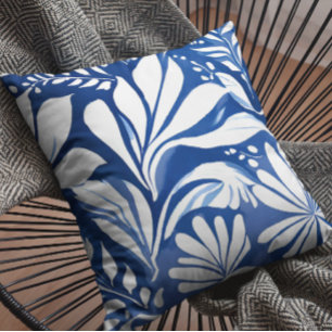 Blue Botanical Watercolor Floral Pattern Cushion