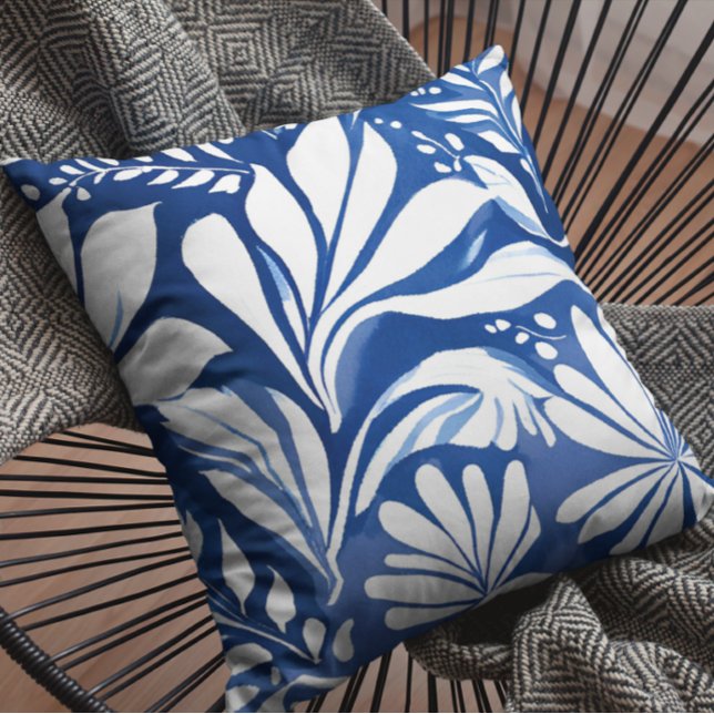 Blue Botanical Watercolor Floral Pattern Cushion (Creator Uploaded)