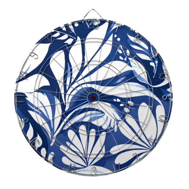 Blue Botanical Watercolor Floral Pattern Dartboard (Front)