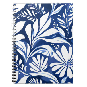 Blue Botanical Watercolor Floral Pattern Notebook