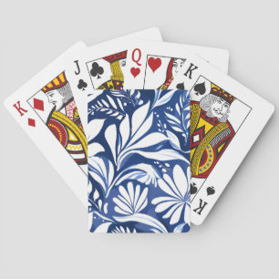 Blue Botanical Watercolor Floral Pattern Playing Cards