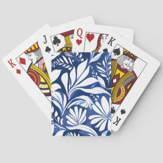 Blue Botanical Watercolor Floral Pattern Playing Cards