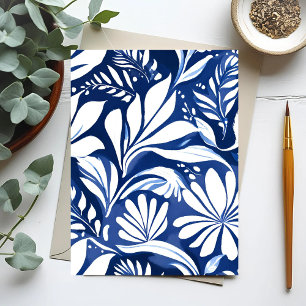 Blue Botanical Watercolor Floral Pattern Postcard