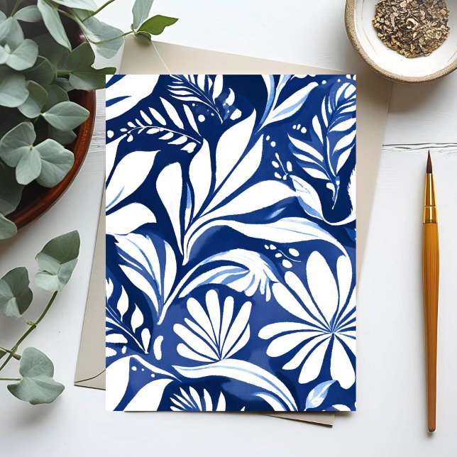 Blue Botanical Watercolor Floral Pattern Postcard (Creator Uploaded)