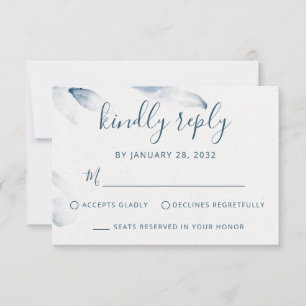 Blue botanical watercolor simple elegant wedding RSVP card