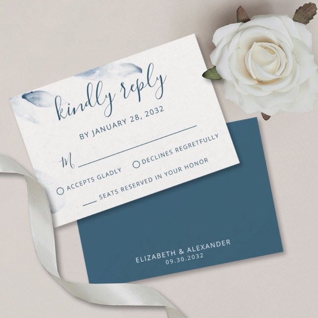 Blue botanical watercolor simple elegant wedding   RSVP card (Creator Uploaded)