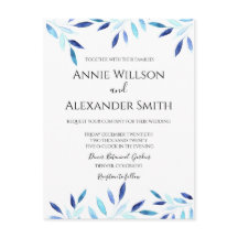 Blue Botanical Watercolor Winter Wedding Invite