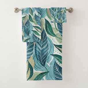 Blue Botanical Wave Modern Pattern Bath Towel Set