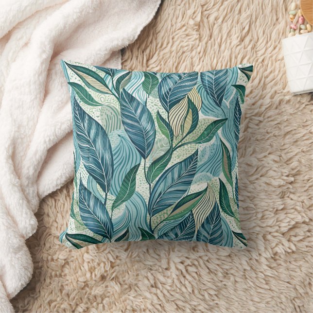 Blue Botanical Wave Modern Pattern Cushion (Blanket)