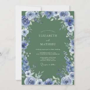 Blue Botanical Woodland Wedding Invitation