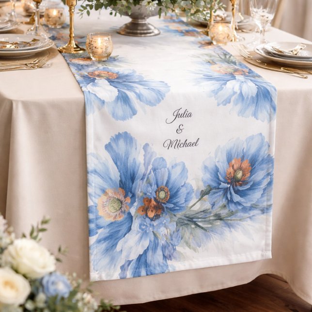 Blue Botanical  Wreath Wedding Decor Newlyweds Long Table Runner (Creator Uploaded)