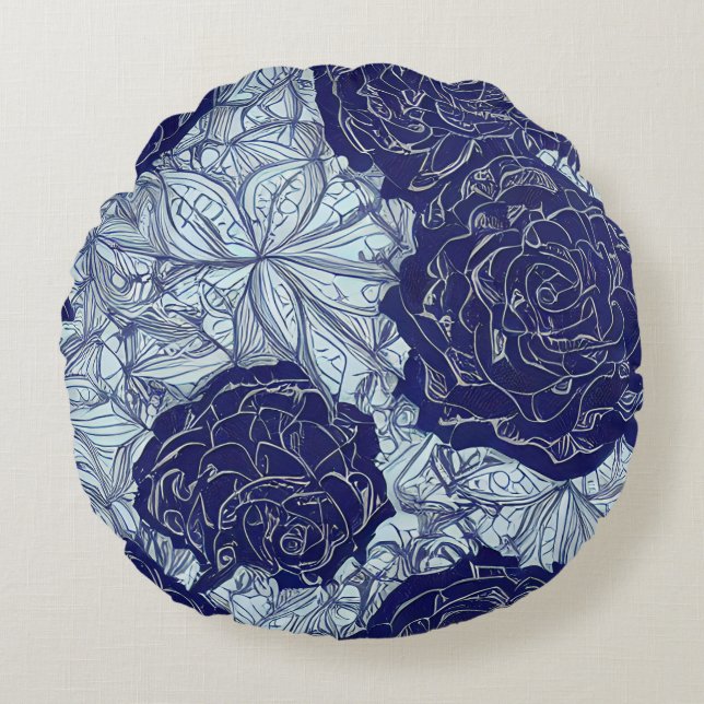 Blue Botanics Round Pillow (Front)