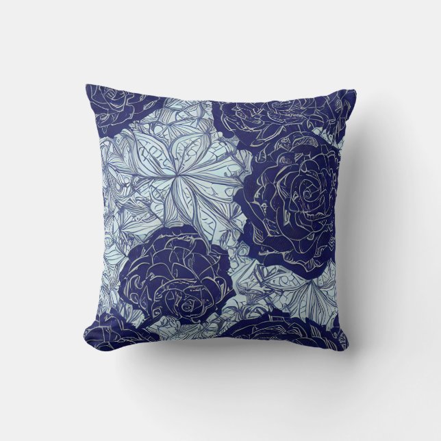 Blue Botanics Throw Pillow (Front)